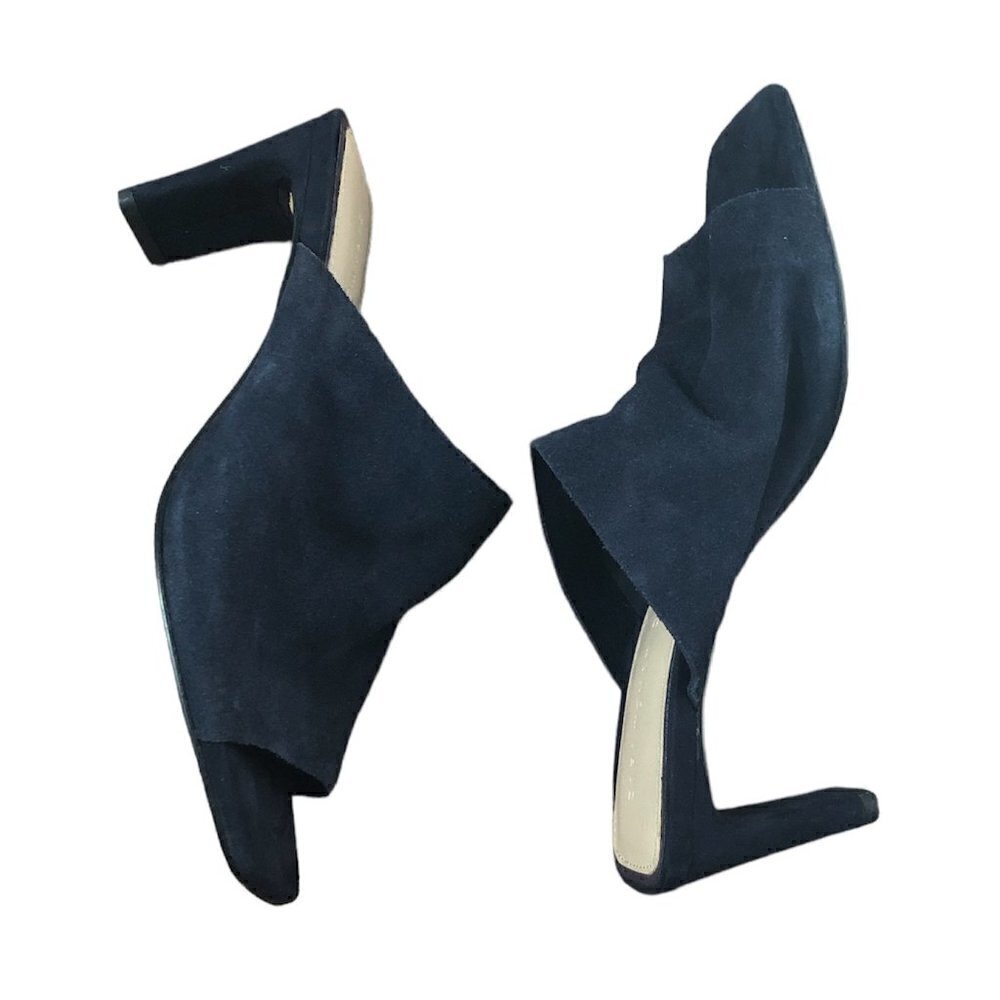 ZARA WOMAN Mule Heels Women's Size 6.5 Blue Square Toe Slip On  Faux Suede - Picture 10 of 12